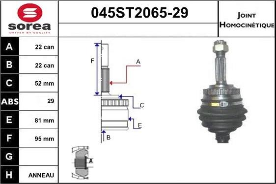 STARTCAR 045ST2065-29 - Шарнірний комплект, ШРУС, приводний вал avtolavka.club