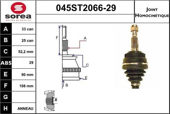 STARTCAR 045ST2066-29 - Шарнірний комплект, ШРУС, приводний вал avtolavka.club