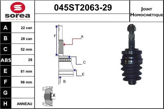 STARTCAR 045ST2063-29 - Шарнірний комплект, ШРУС, приводний вал avtolavka.club