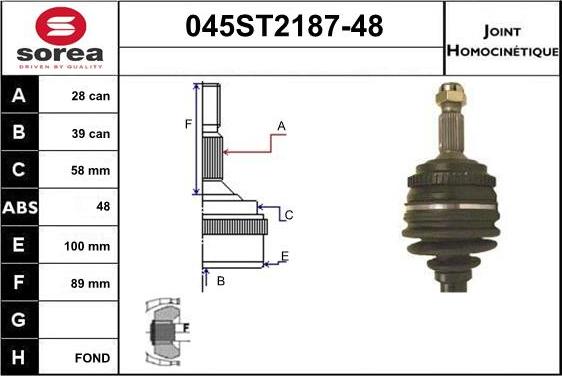 STARTCAR 045ST2187-48 - Шарнірний комплект, ШРУС, приводний вал avtolavka.club