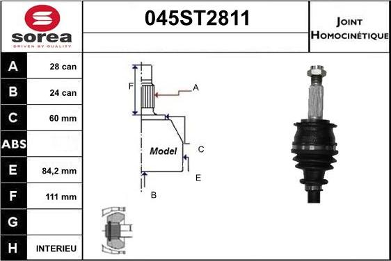 STARTCAR 045ST2811 - Шарнірний комплект, ШРУС, приводний вал avtolavka.club