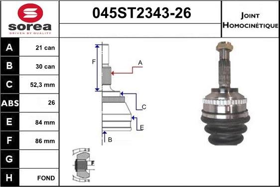 STARTCAR 045ST2343-26 - Шарнірний комплект, ШРУС, приводний вал avtolavka.club