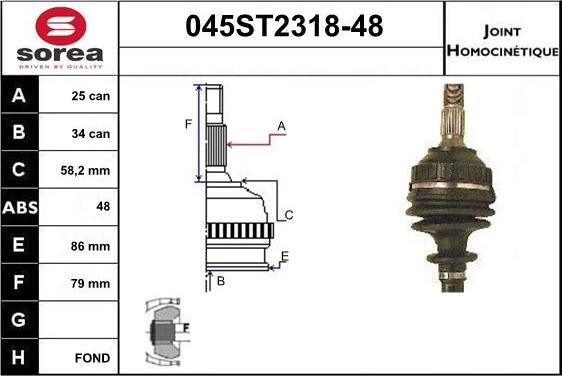 STARTCAR 045ST2318-48 - Шарнірний комплект, ШРУС, приводний вал avtolavka.club