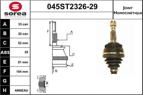 STARTCAR 045ST2326-29 - Шарнірний комплект, ШРУС, приводний вал avtolavka.club