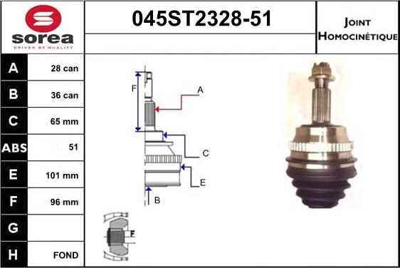 STARTCAR 045ST2328-51 - Шарнірний комплект, ШРУС, приводний вал avtolavka.club