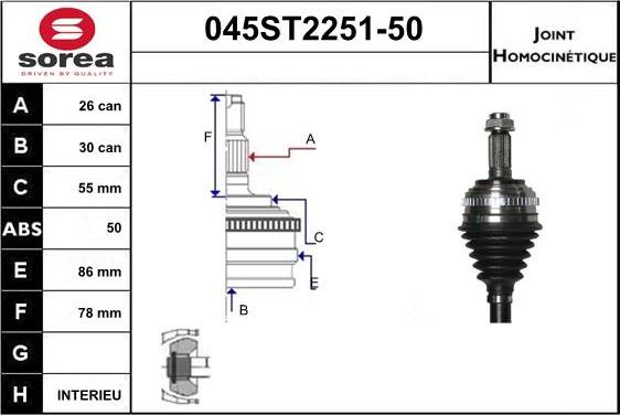 STARTCAR 045ST2251-50 - Шарнірний комплект, ШРУС, приводний вал avtolavka.club