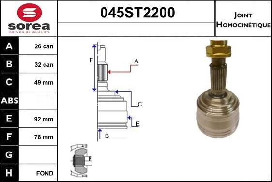 STARTCAR 045ST2200 - Шарнірний комплект, ШРУС, приводний вал avtolavka.club