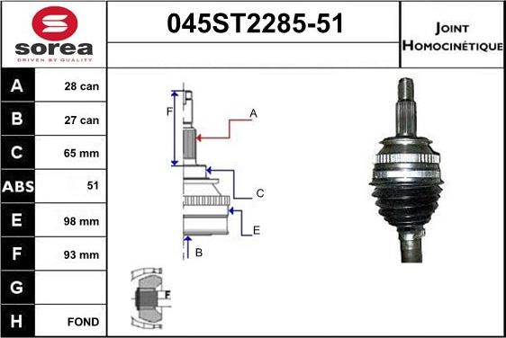 STARTCAR 045ST2285-51 - Шарнірний комплект, ШРУС, приводний вал avtolavka.club