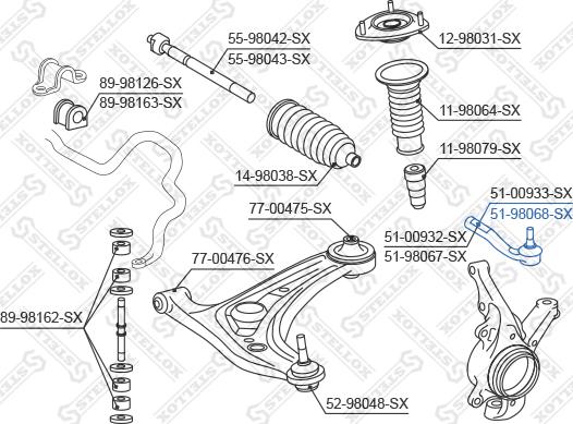 Stellox 51-98068-SX - Наконечник рульової тяги, кульовий шарнір avtolavka.club