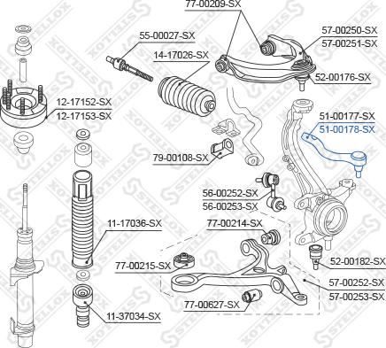 Stellox 51-00178-SX - Наконечник рульової тяги, кульовий шарнір avtolavka.club