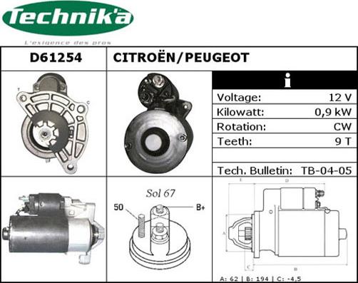 Technika D61254 - Стартер avtolavka.club