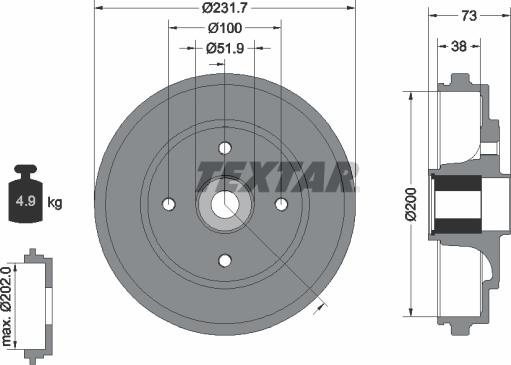 Textar 94027800 - Гальмівний барабан avtolavka.club