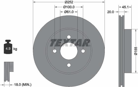 Textar 92148800 - Гальмівний диск avtolavka.club