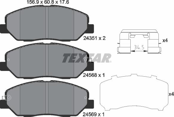 Textar 2435101 - Гальмівні колодки, дискові гальма avtolavka.club