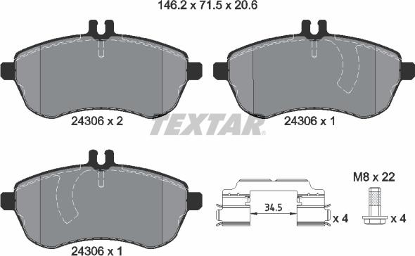 Textar 2430681 - Гальмівні колодки, дискові гальма avtolavka.club