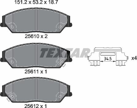 Textar 2561001 - Гальмівні колодки, дискові гальма avtolavka.club