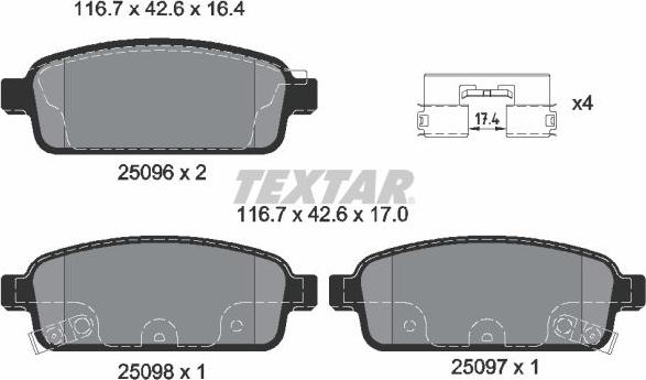 Textar 2509602 - Гальмівні колодки, дискові гальма avtolavka.club