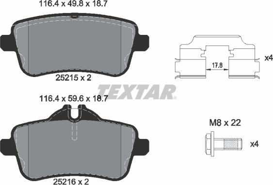 Textar 2521502 - Гальмівні колодки, дискові гальма avtolavka.club