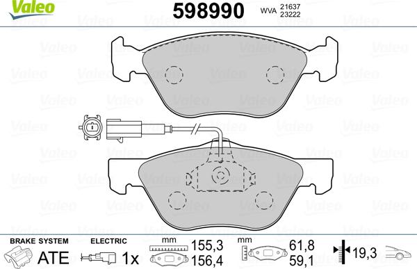 Valeo 598990 - Гальмівні колодки, дискові гальма avtolavka.club