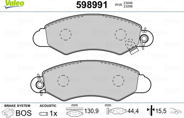 Valeo 598991 - Гальмівні колодки, дискові гальма avtolavka.club