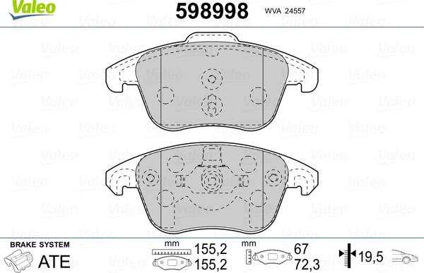 Valeo 598998 - Гальмівні колодки, дискові гальма avtolavka.club