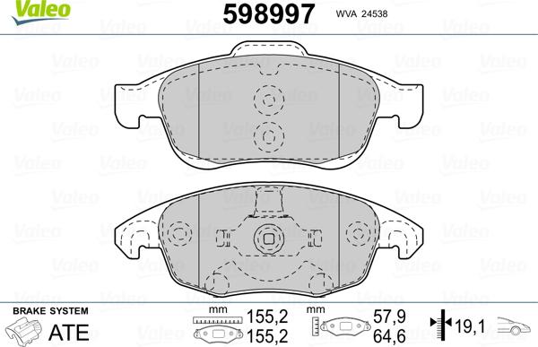 Valeo 598997 - Гальмівні колодки, дискові гальма avtolavka.club