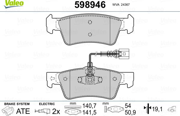 Valeo 598946 - Гальмівні колодки, дискові гальма avtolavka.club