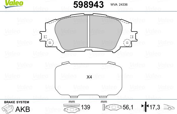 Valeo 598943 - Гальмівні колодки, дискові гальма avtolavka.club