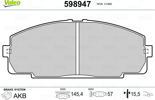 Valeo 598947 - Гальмівні колодки, дискові гальма avtolavka.club