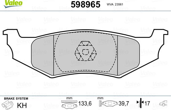 Valeo 598965 - Гальмівні колодки, дискові гальма avtolavka.club