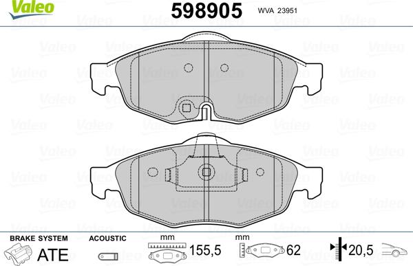 Valeo 598905 - Гальмівні колодки, дискові гальма avtolavka.club