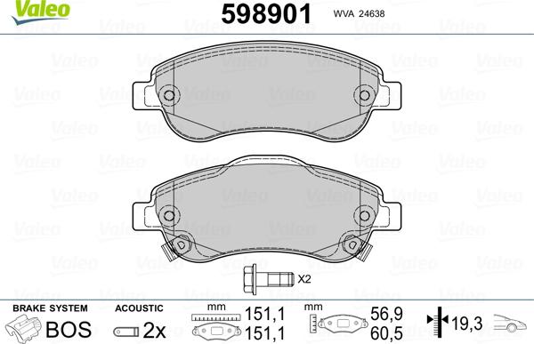 Valeo 598901 - Гальмівні колодки, дискові гальма avtolavka.club