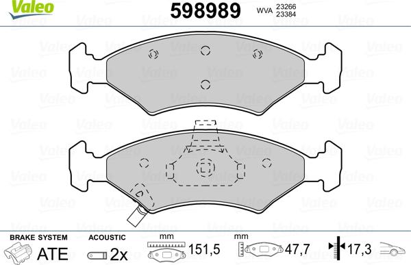 Valeo 598989 - Гальмівні колодки, дискові гальма avtolavka.club