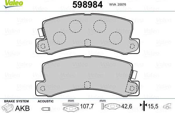 Valeo 598984 - Гальмівні колодки, дискові гальма avtolavka.club