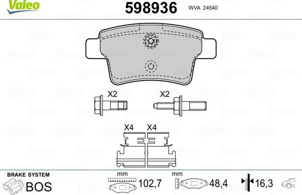 Valeo 598936 - Гальмівні колодки, дискові гальма avtolavka.club