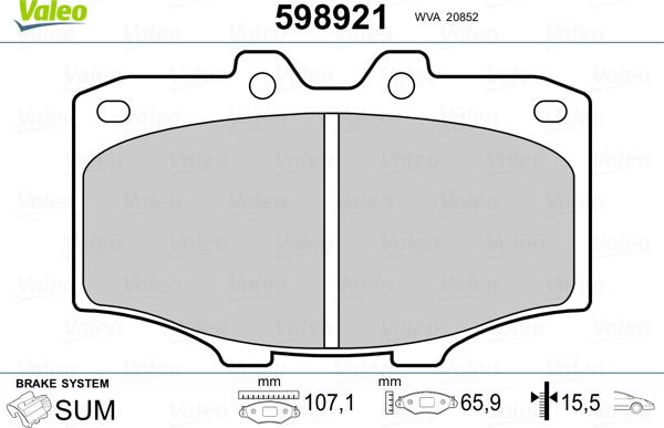 Valeo 598921 - Гальмівні колодки, дискові гальма avtolavka.club