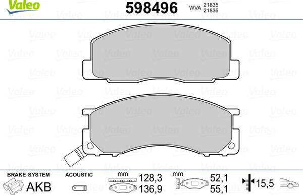 Valeo 598496 - Гальмівні колодки, дискові гальма avtolavka.club