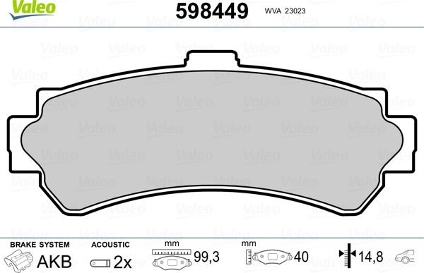 Valeo 598449 - Гальмівні колодки, дискові гальма avtolavka.club