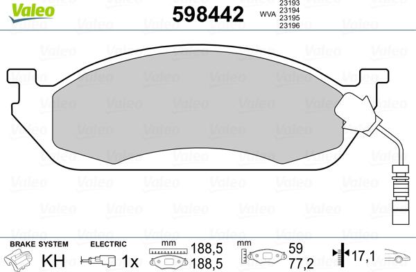 Valeo 598442 - Гальмівні колодки, дискові гальма avtolavka.club