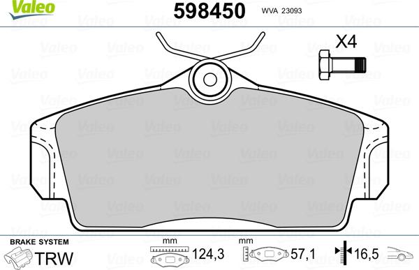 Valeo 598450 - Гальмівні колодки, дискові гальма avtolavka.club