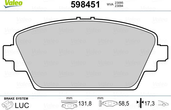 Valeo 598451 - Гальмівні колодки, дискові гальма avtolavka.club