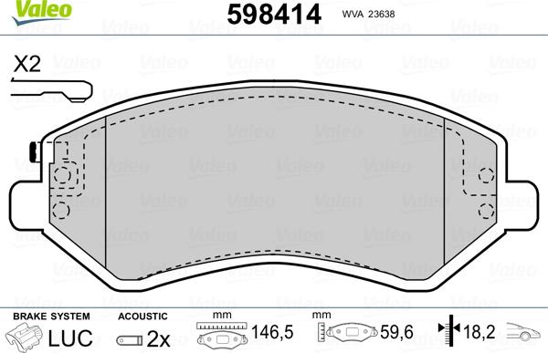 Valeo 598414 - Гальмівні колодки, дискові гальма avtolavka.club