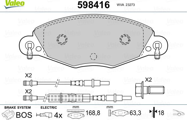 Valeo 598416 - Гальмівні колодки, дискові гальма avtolavka.club