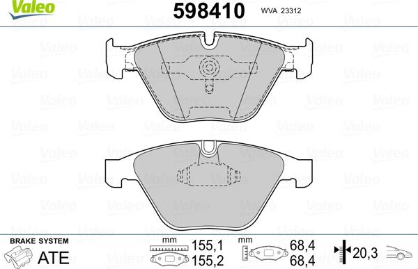 Valeo 598410 - Гальмівні колодки, дискові гальма avtolavka.club