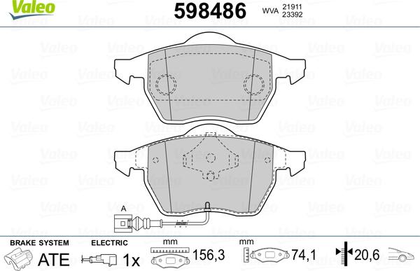 Valeo 598486 - Гальмівні колодки, дискові гальма avtolavka.club