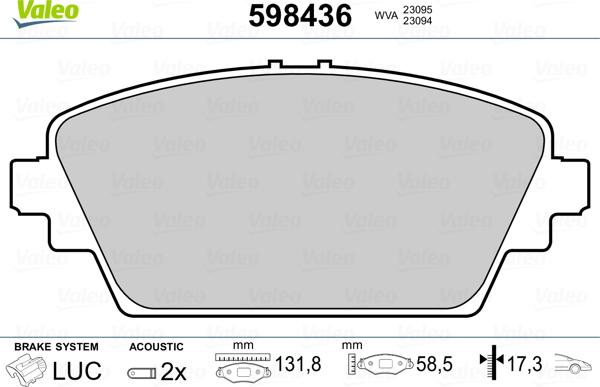 Valeo 598436 - Гальмівні колодки, дискові гальма avtolavka.club