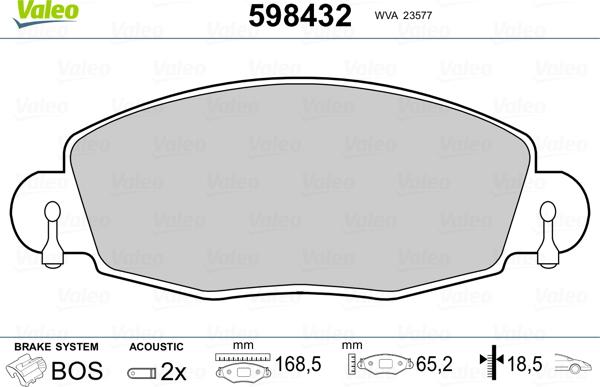 Valeo 598432 - Гальмівні колодки, дискові гальма avtolavka.club