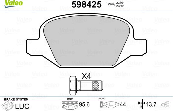 Valeo 598425 - Гальмівні колодки, дискові гальма avtolavka.club