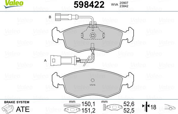 Valeo 598422 - Гальмівні колодки, дискові гальма avtolavka.club