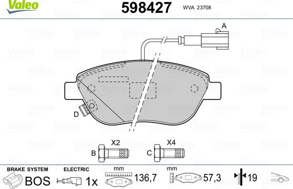 Valeo 598427 - Гальмівні колодки, дискові гальма avtolavka.club